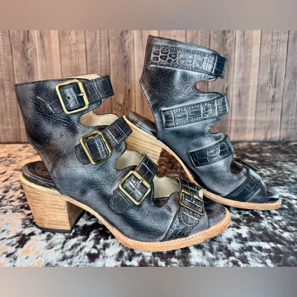 FREEBIRD Quail Black Multi Distressed Strappy Sandals Size 9 - Picture 3 of 14